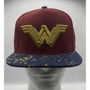 Wonder Woman Hat Summer Burgundy Paint Splatter Snap Back Black Gold Cap